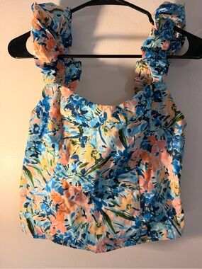 Abercrombie & Fitch Floral Ruffle Strap Tank